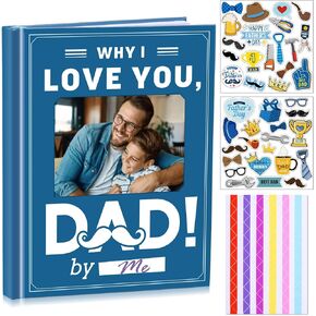 Janlaugh Dad Fill In The Blank Love Book Father's Day Gifts Why i Love You Dad Journal with Stickers Picture Corners DIY Wrote Love Reasons Book for Men Father Birthday from Daughter Son(Black)