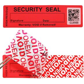 100pcs 25x90mm Total Transfer Tamper Evident Signable Security Tamper Proof Stickers Labels Seals (1x3.54 Inches,Serial Number,Matte Red)