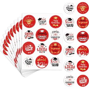 10 Pack Graduation Stickers Class of 2025, 120 Pcs Red Round Label Congrats Graduate Stickers for Graduation Party Decorations Favors Supplies, 2025 Grad Graduate Party Signs