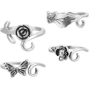 Ouligay 4 Pcs Crochet Ring, Adjustable Crochet Tension Ring for Finger 4 Styles Yarn Guide Tools Yarn Tension Holder Finger Crocheting Hook Knitting Loop Rings Crafts Accessories Gift, Silver