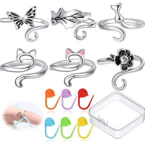 Crochet Rings, 6PCS Adjustable Crochet Tension Rings for Crocheting Accessories with Stitch Markers, Yarn Tension Ring with Box for Women Finger Knitting
