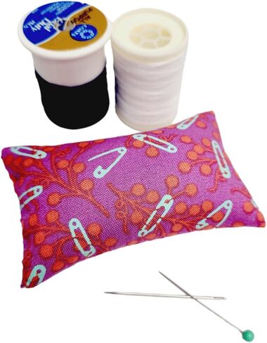 Emery Pincushion للخياطة - مليئة بالرمل الكاشط - المصنوع يدويًا في الولايات المتحدة الأمريكية (2 "X3" ، باستيل الأزهار على الأبيض) in Kuwait