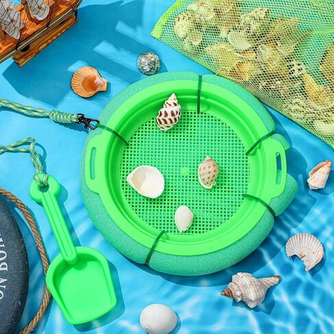 Roshtia 3 Pcs Shark Tooth Sifter Set Lightweight Sand Kits for Teeth Seashell Hunting Beach Floating Beach Sifter with Mesh Screen,Shovel,Seashell Bag for Outdoor Digging(Green) in Saudi Arabia