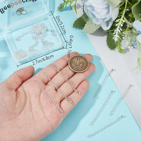 Beebeecraft 1 Box 20pcs سوار سلاسل موسع Bulk 925 Sterling الفضة المطلية النحاس النحاس النحاس المسيل للدموع سحر تمديد السلاسل Crb tails لتصنيع المجوهرات أساور القلادات. in Kuwait