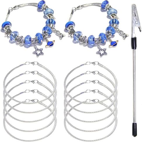 Exway 10 Pcs Snake Charm Bracelet Chain 7.5 Inch Sliver Chain Bracelet Kit with Lobster Clasps for Crafts DIY Women Jewelry Making in Kuwait