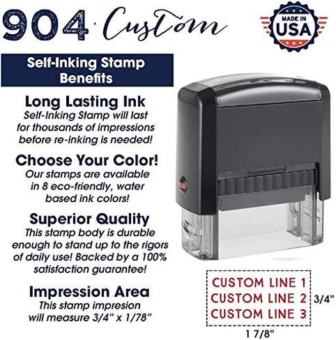 Custom Line Stamps | Custom Text Office Stamp | Short or Long | 20 Font Choices | Multiple Color Options | Up to 8 Lines of Text | Perfect for Personal or Professional Use (2-Line, Short) in Kuwait