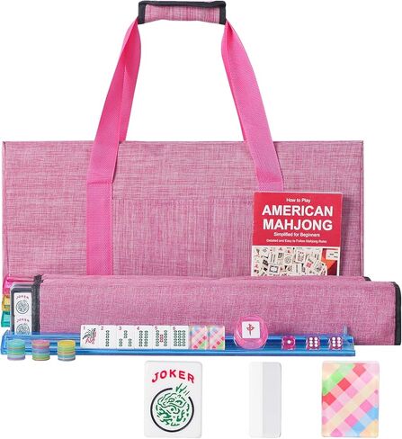 American Mahjong Set,166 Quality Acrylic Tiles with Colorful Prints, 4 All-in-One Color Rack/Pushers, Complete Mahjong Game Set with Carrying Bag in Saudi Arabia