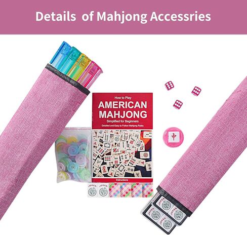American Mahjong Set,166 Quality Acrylic Tiles with Colorful Prints, 4 All-in-One Color Rack/Pushers, Complete Mahjong Game Set with Carrying Bag in Saudi Arabia