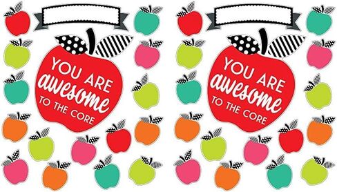 Schoolgirl Style Black, White and Stylish Apple Bulletin Board Set—You are Awesome to the Core Motivational Apple, Banner With 36 Green, Orange, Pink, Red, Aqua Apples (38 pc) in Saudi Arabia