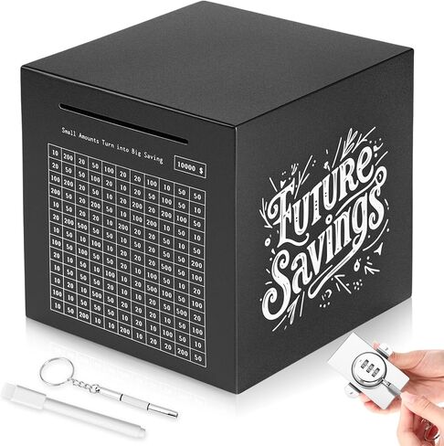 Honeydak Piggy Bank Money Safe Box for Adults 6inch Stainless Steel 10000 Savings Challenge Money Saving Box with Counting 10000 Dollars Target Savings Challenge Piggy Bank for Adults(Silver) in Saudi Arabia