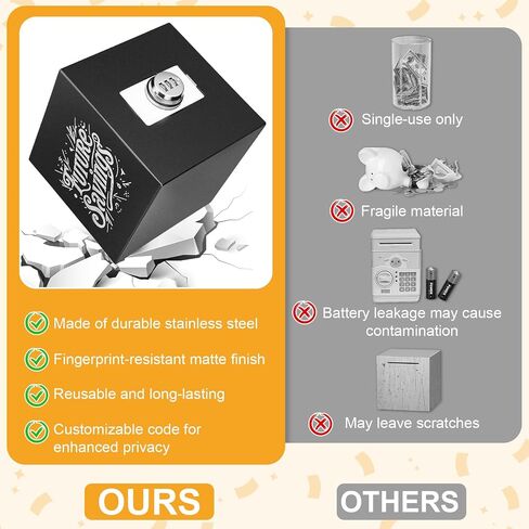 Honeydak Piggy Bank Money Safe Box for Adults 6inch Stainless Steel 10000 Savings Challenge Money Saving Box with Counting 10000 Dollars Target Savings Challenge Piggy Bank for Adults(Silver) in Saudi Arabia