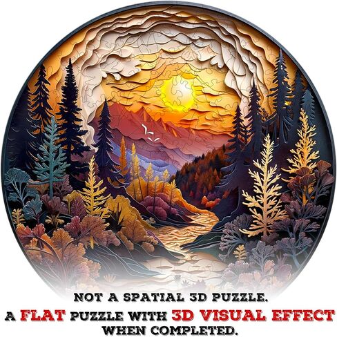 Wooden Puzzles for Adults, Unique Animal Shaped Sunset Forest Adult Puzzle, 3D Vision Wooden Jigsaw Puzzles Adult, Challenging Creative Gifts Family Games 13.4 * 13.4in 300pcs in Kuwait