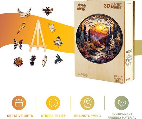 Wooden Puzzles for Adults, Unique Animal Shaped Sunset Forest Adult Puzzle, 3D Vision Wooden Jigsaw Puzzles Adult, Challenging Creative Gifts Family Games 13.4 * 13.4in 300pcs in Kuwait