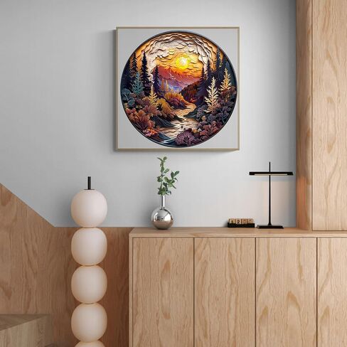 Wooden Puzzles for Adults, Unique Animal Shaped Sunset Forest Adult Puzzle, 3D Vision Wooden Jigsaw Puzzles Adult, Challenging Creative Gifts Family Games 13.4 * 13.4in 300pcs in Kuwait