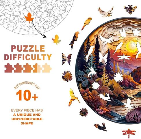 Wooden Puzzles for Adults, Unique Animal Shaped Sunset Forest Adult Puzzle, 3D Vision Wooden Jigsaw Puzzles Adult, Challenging Creative Gifts Family Games 13.4 * 13.4in 300pcs in Kuwait