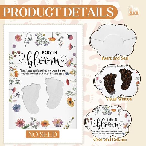 Fumete 50 Pack Footprint Style Baby in Bloom Baby Shower Favor for Guest Wildflower Seeds Packets Party Favor with Love Window Wildflower Seed Envelopes for Wedding Party Gender Reveal in Kuwait