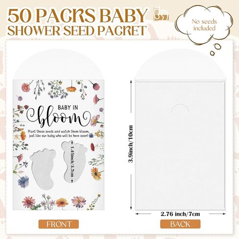 Fumete 50 Pack Footprint Style Baby in Bloom Baby Shower Favor for Guest Wildflower Seeds Packets Party Favor with Love Window Wildflower Seed Envelopes for Wedding Party Gender Reveal in Kuwait
