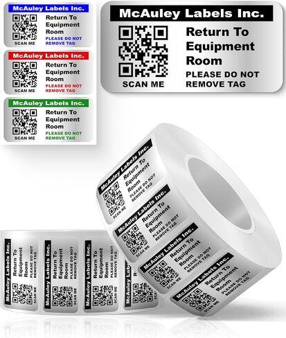 Mcauley Labels علامات الأصول المخصصة للمعدات - مرقمة ، دائمة ، لاصق ، البوليستر الفضي المعدني - علامة الباركود - 2x1 بوصة in Kuwait