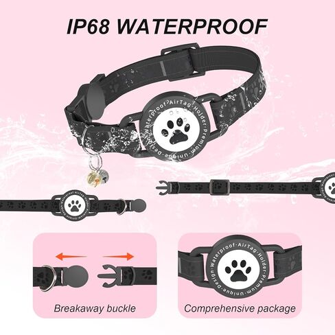 طوق Cat Tracker ، IP68 Airtag Cat Cat مع أجراس ، تصميم سلامة الانفصال والانعكاس لمتعقب Cat GPS ، متوافق مع Apple Find My (iOS فقط) لا توجد رسوم شهرية (وردية) in Kuwait
