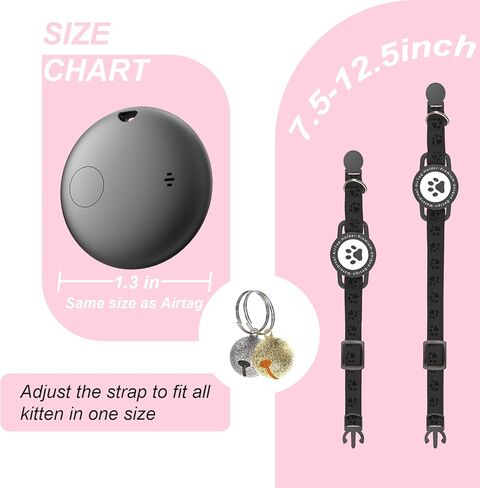 طوق Cat Tracker ، IP68 Airtag Cat Cat مع أجراس ، تصميم سلامة الانفصال والانعكاس لمتعقب Cat GPS ، متوافق مع Apple Find My (iOS فقط) لا توجد رسوم شهرية (وردية) in Kuwait