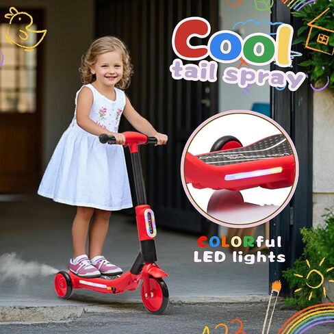 2in1 Kids Electric Scooter, 3-Wheel Design with Colorful LED Lights & Spray Taillight, One-Button Start, Safe Ride On Scooter for Ages 37-95 Months, 8.82 lbs in Saudi Arabia