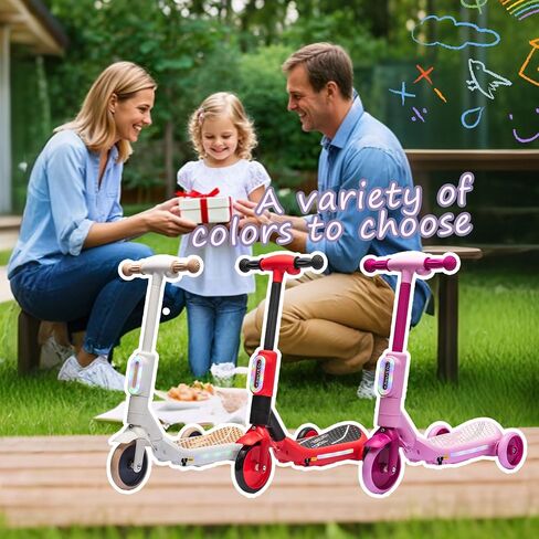 2in1 Kids Electric Scooter, 3-Wheel Design with Colorful LED Lights & Spray Taillight, One-Button Start, Safe Ride On Scooter for Ages 37-95 Months, 8.82 lbs in Saudi Arabia