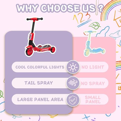 2in1 Kids Electric Scooter, 3-Wheel Design with Colorful LED Lights & Spray Taillight, One-Button Start, Safe Ride On Scooter for Ages 37-95 Months, 8.82 lbs in Saudi Arabia