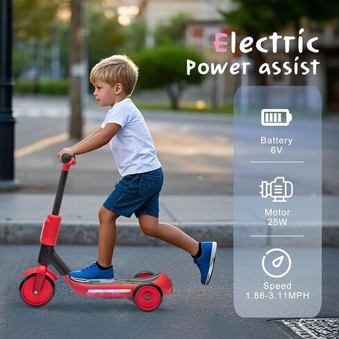 2in1 Kids Electric Scooter, 3-Wheel Design with Colorful LED Lights & Spray Taillight, One-Button Start, Safe Ride On Scooter for Ages 37-95 Months, 8.82 lbs in Saudi Arabia