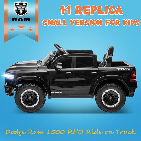 Enyopro المرخصة RAM 1500 Ride on Truck ، سيارة كهربائية 12 فولت للأطفال والأطفال الصغار ، ركوب السيارة مع التحكم عن بعد ، بداية المفتاح ، البلوتوث ، 2 سرعتين ، المصابيح الأمامية العاملة ، تخزين سرير الشاحنة (أسود) in Kuwait