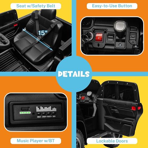 Enyopro المرخصة RAM 1500 Ride on Truck ، سيارة كهربائية 12 فولت للأطفال والأطفال الصغار ، ركوب السيارة مع التحكم عن بعد ، بداية المفتاح ، البلوتوث ، 2 سرعتين ، المصابيح الأمامية العاملة ، تخزين سرير الشاحنة (أسود) in Kuwait