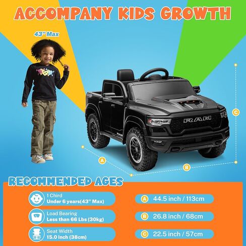 Enyopro المرخصة RAM 1500 Ride on Truck ، سيارة كهربائية 12 فولت للأطفال والأطفال الصغار ، ركوب السيارة مع التحكم عن بعد ، بداية المفتاح ، البلوتوث ، 2 سرعتين ، المصابيح الأمامية العاملة ، تخزين سرير الشاحنة (أسود) in Kuwait