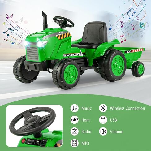 عسل فرح ترقية الأطفال ركوب على الجرار مع إطارات إيفا requded ، سيارة 12V 7AH بطارية تعمل بالبطارية مع مقطورة ، الموسيقى ، 25W محركات مزدوجة ، محمل أرضية ، ركوب طفل على السيارة مع التحكم عن بعد (أخضر داكن) in Saudi Arabia