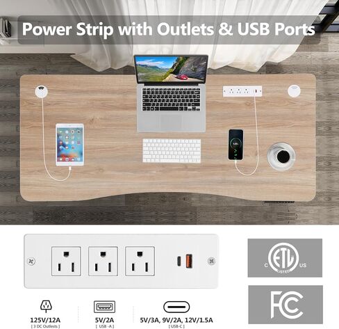 المكتب الكهربائي الدائم 55 × 24 بوصة قابلة للتعديل قابلة للتعديل المريح للجلوس الوقوف مكتب منحني لمحطة عمل كمبيوتر المكتب المنزلي مع 2 منافذ USB 3 عجلات محددة للذاكرة ، الأسود in Kuwait