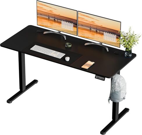 Meilocar Electric Standing Desk, Height Adjustable Desk 55 x 24 Inch Sit Stand Up Desks, Computer Desks with Splice Board, Memory Preset, Black Frame and Black Top in Saudi Arabia