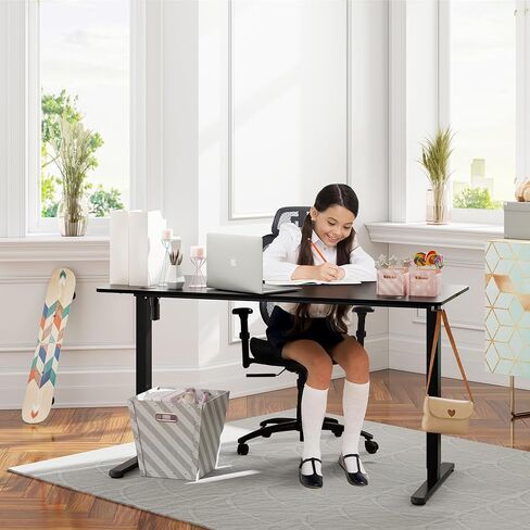 Meilocar Electric Standing Desk, Height Adjustable Desk 55 x 24 Inch Sit Stand Up Desks, Computer Desks with Splice Board, Memory Preset, Black Frame and Black Top in Saudi Arabia
