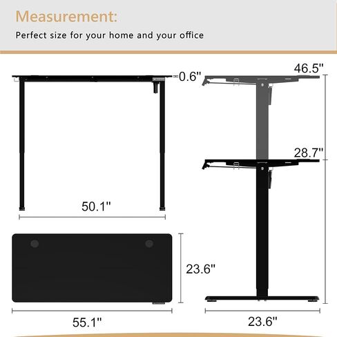 Meilocar Electric Standing Desk, Height Adjustable Desk 55 x 24 Inch Sit Stand Up Desks, Computer Desks with Splice Board, Memory Preset, Black Frame and Black Top in Saudi Arabia