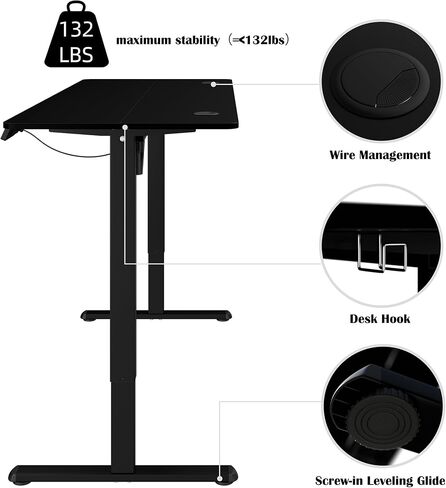Meilocar Electric Standing Desk, Height Adjustable Desk 55 x 24 Inch Sit Stand Up Desks, Computer Desks with Splice Board, Memory Preset, Black Frame and Black Top in Saudi Arabia