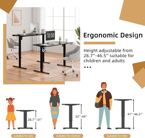 Meilocar Electric Standing Desk, Height Adjustable Desk 55 x 24 Inch Sit Stand Up Desks, Computer Desks with Splice Board, Memory Preset, Black Frame and Black Top in Saudi Arabia