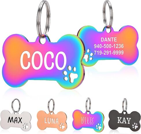 Personalized Dog Tags,Durable Stainless Steel Pet ID Tags for Dogs & Cats,Engraved on Both Sides with Phone,Name&Address,Customizable Name Tags(Hollow Bone) in Kuwait