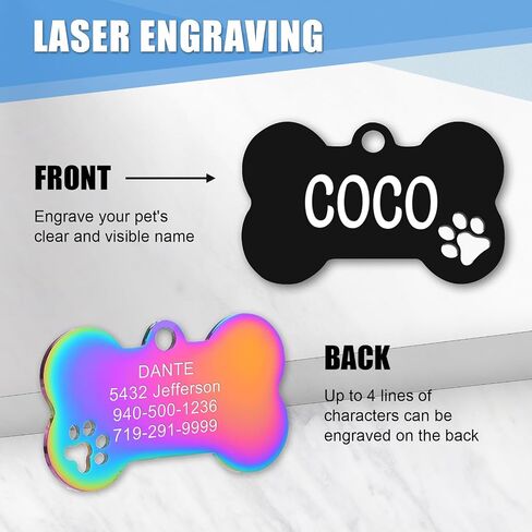 Personalized Dog Tags,Durable Stainless Steel Pet ID Tags for Dogs & Cats,Engraved on Both Sides with Phone,Name&Address,Customizable Name Tags(Hollow Bone) in Kuwait