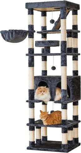 MWPO 74.8 inches Large Cat Tree with Sisal-Covered Scratching Posts & Condo, Tall Cat Tower Entertainment Playground Furniture for Cats & Kittens - Multiple Colors-Beige in Kuwait
