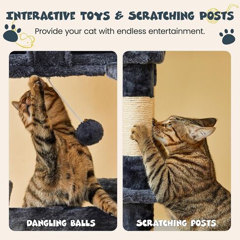 MWPO 74.8 inches Large Cat Tree with Sisal-Covered Scratching Posts & Condo, Tall Cat Tower Entertainment Playground Furniture for Cats & Kittens - Multiple Colors-Beige in Kuwait