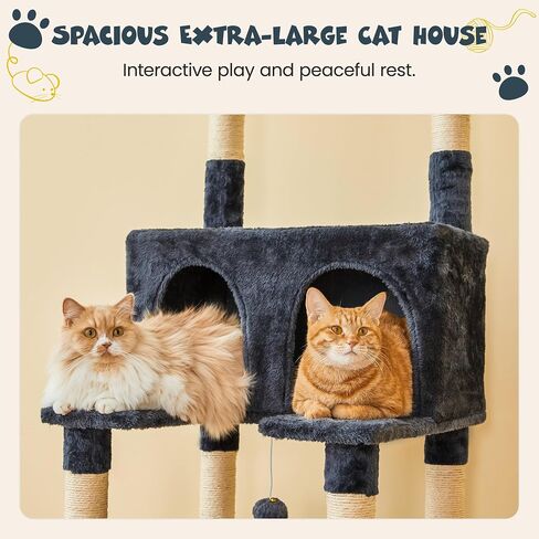 MWPO 74.8 inches Large Cat Tree with Sisal-Covered Scratching Posts & Condo, Tall Cat Tower Entertainment Playground Furniture for Cats & Kittens - Multiple Colors-Beige in Kuwait