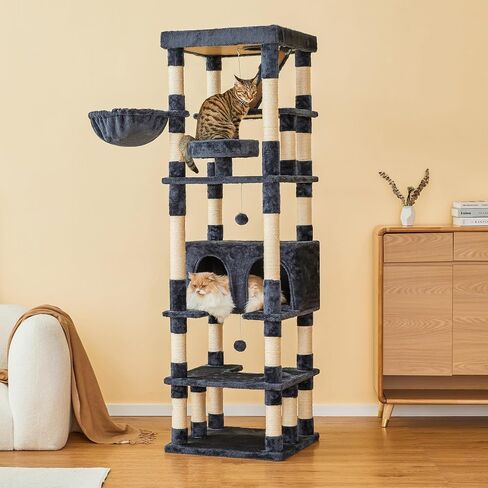 MWPO 74.8 inches Large Cat Tree with Sisal-Covered Scratching Posts & Condo, Tall Cat Tower Entertainment Playground Furniture for Cats & Kittens - Multiple Colors-Beige in Kuwait