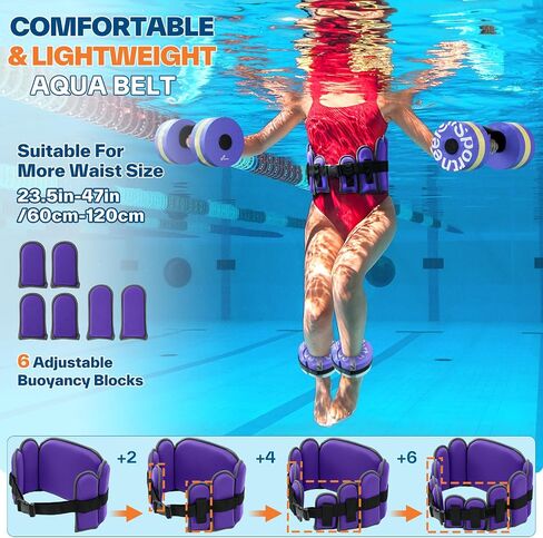 Swim Belt Aquatic Exercise Equipment: Sportneer Aqua Float Belts Swimming Exercise Pool Jogger Floatation Aid Buoyancy Belt Water Training Accessories for Adults Youth Fitness Workout Therapy in Saudi Arabia