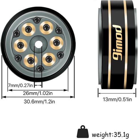 1.0 Beadlock Wheel Rims Black Coating Brass Rims, Heavy Duty Aluminium RC Wheels for 1/24 1/18 RC Crawler Upgrade Axial SCX24 AX24 TRX4M FCX24 Gladiator Deadbolt Bronco C10 JLU (Grey) in Kuwait