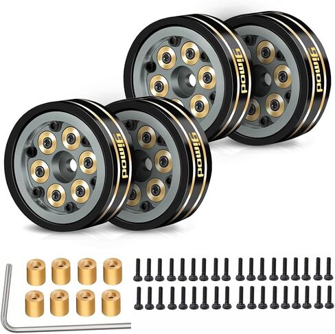 1.0 Beadlock Wheel Rims Black Coating Brass Rims, Heavy Duty Aluminium RC Wheels for 1/24 1/18 RC Crawler Upgrade Axial SCX24 AX24 TRX4M FCX24 Gladiator Deadbolt Bronco C10 JLU (Grey) in Kuwait