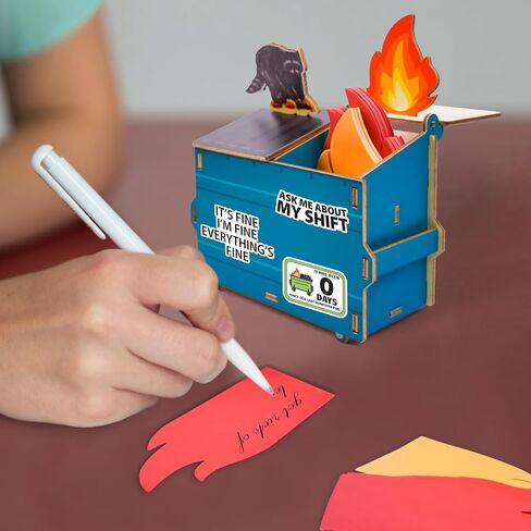 Dumpster Fire Desk Organizer, DIY Pencil Holder with Raccoon & Flame Decor, Bonus Fire-Shaped Sticky Notes & Stickers, Dumpster Fire Holder, Funny Desk Accessory, Gag Gift for Coworkers in Saudi Arabia