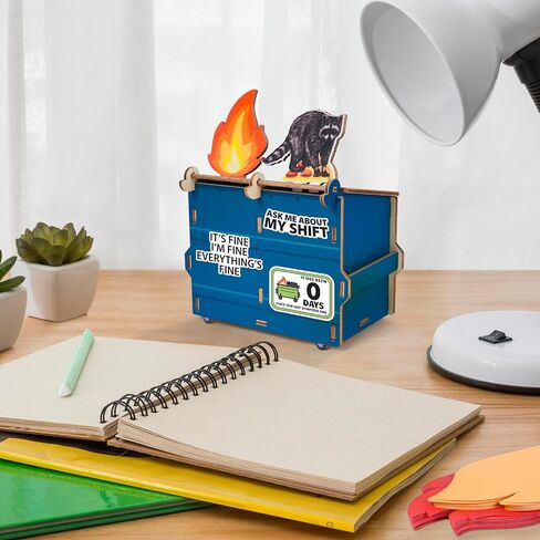 Dumpster Fire Desk Organizer, DIY Pencil Holder with Raccoon & Flame Decor, Bonus Fire-Shaped Sticky Notes & Stickers, Dumpster Fire Holder, Funny Desk Accessory, Gag Gift for Coworkers in Saudi Arabia