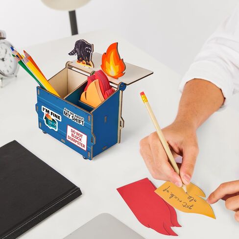 Dumpster Fire Desk Organizer, DIY Pencil Holder with Raccoon & Flame Decor, Bonus Fire-Shaped Sticky Notes & Stickers, Dumpster Fire Holder, Funny Desk Accessory, Gag Gift for Coworkers in Saudi Arabia